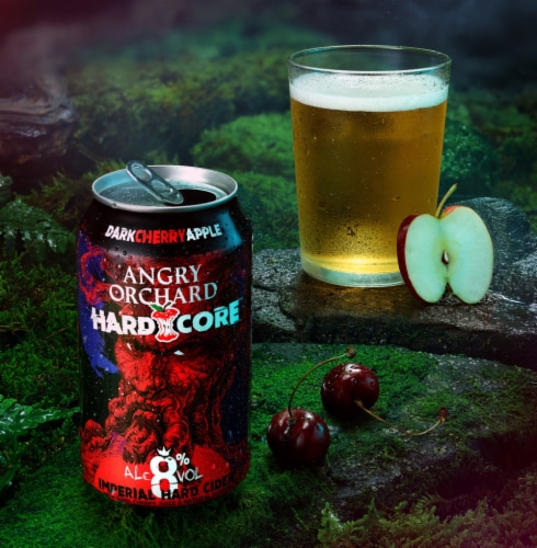 Angry Orchard Hardcore Dark Cherry Apple Hard Cider Beer Perspective: top
