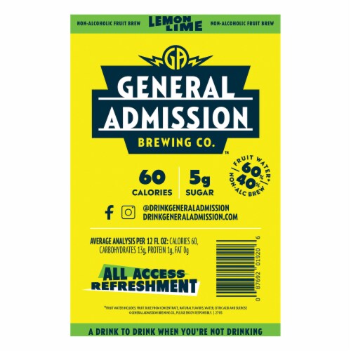 General Admission Lemon-Lime Non-Alcoholic Fruit Beer Perspective: top