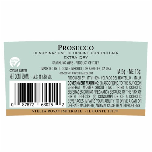 Stella Rosa Imperiale Prosecco DOC Sparkling Italian White Wine Perspective: top