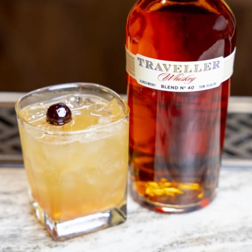 Traveller Whiskey, 90PF, 45% ABV Perspective: top