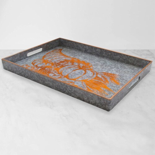 Cornucopia Silver Rectangular Serveware Tray 14X19 Perspective: top