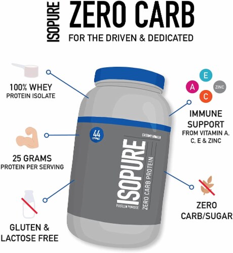 Isopure, Zero Carb 100% Whey Protein Isolate, 25g Protein Powder, Creamy Vanilla, 3 lb Perspective: top