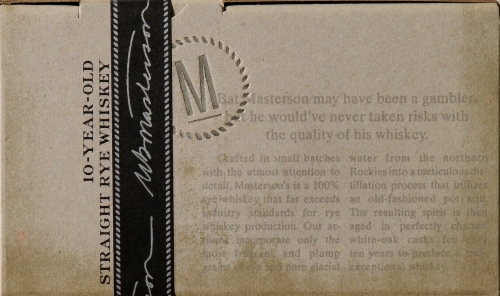 Masterson's 10-Year Old Straight Rye Whiskey Perspective: top