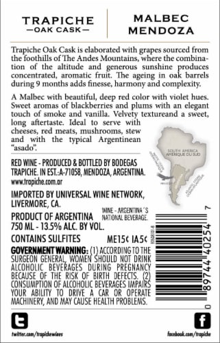 Trapiche Oak Cask Malbec Red Wine Perspective: top