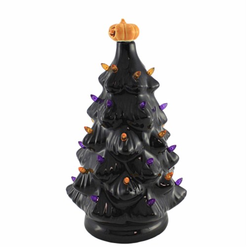 Halloween 12  Led Vintage Black Tree Glass Halloween Pumpkin Lighted 134958 Perspective: top