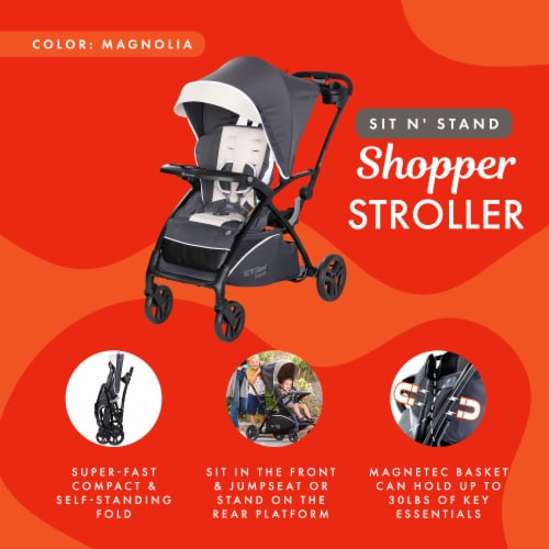 Baby Trend Sit N' Stand 5 in 1 Shopper Stroller with Canopy and Basket, Magnolia Perspective: top