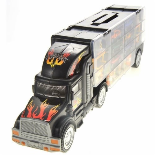 20 Diecast Black Toy Transport Semi Truck With 6 Sports Car All Colors Storage NW 1 unit Baker s