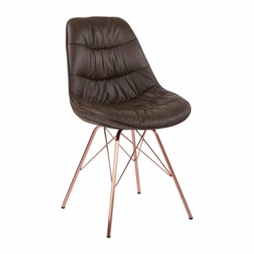 Langdon Chair in Saddle Brown Distressed Fabric with Rose Gold Base Perspective: top