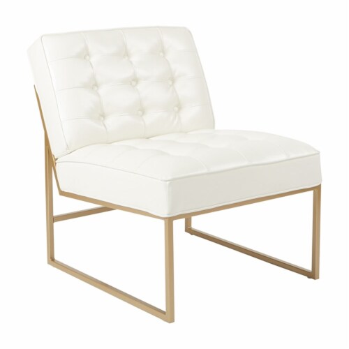 Anthony Chair in White Faux Leather with Coated Gold Frame Perspective: top