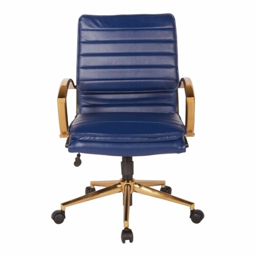 Mid-Back Faux Leather Chair with Gold Finish in Navy Faux Leather Perspective: top