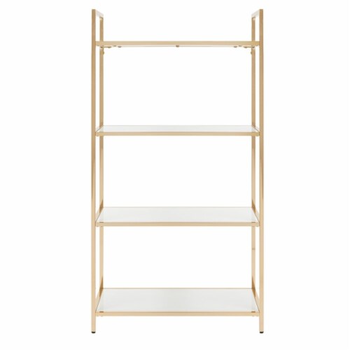 Alios Bookcase in White Gloss finish with Rose Gold Chrome Plated Base Perspective: top