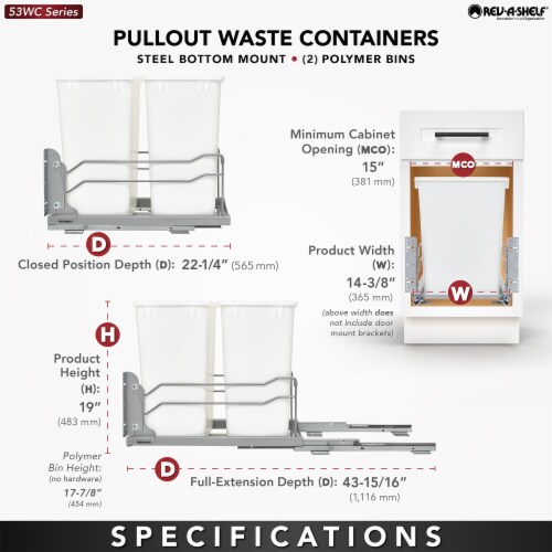 Rev-A-Shelf Double Pullout Trash Cans 35 qt. with Soft-close, 53WC-1835SCDM-217 Perspective: top