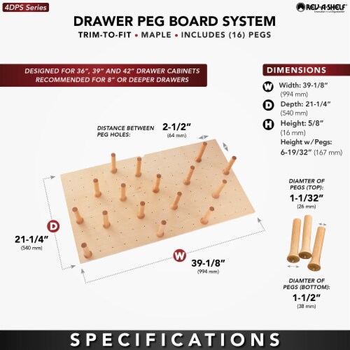 Rev-A-Shelf 39x21 Trimmable Pegboard Drawer Organizer with 16 Pegs, 4DPS-3021 Perspective: top