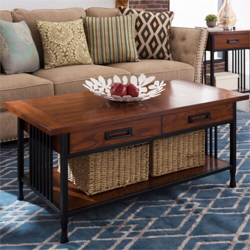 Leick Ironcraft Wood Coffee Table in Brown Burnished Oak Perspective: top