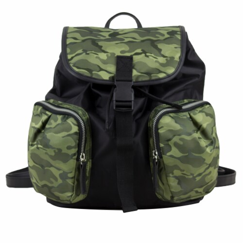 Bodhi Drawstring Flap Backpack - Green Camo Perspective: top