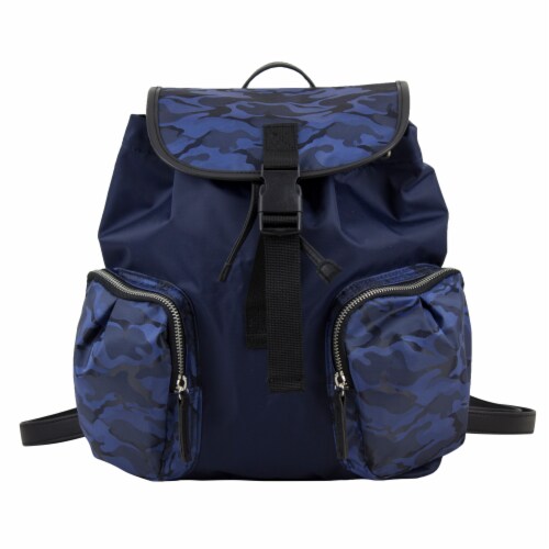 Bodhi Microfiber Fashion Drawstring Flap Backpack - Navy Camo Perspective: top