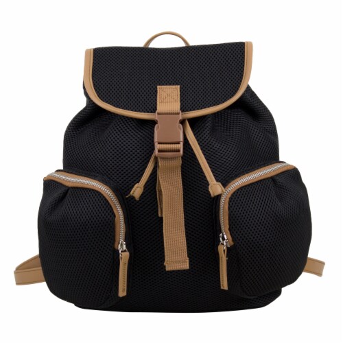 Bodhi Drawstring Flap Backpack - Black Perspective: top