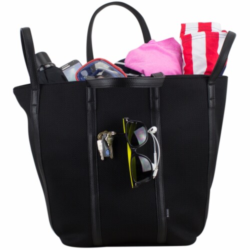 Bodhi Large Waffle Mesh Fashion Tote - Black Perspective: top