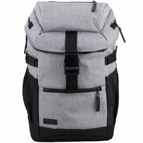 Fuel Barrier Top-Loading Backpack w/ Insulated Zip-Cooler Flap Pocket - Light Grey Chambray Perspective: top