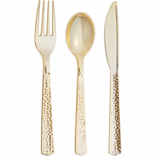 Sensations Gold Hammered Assorted Plastic Cutlery Perspective: top