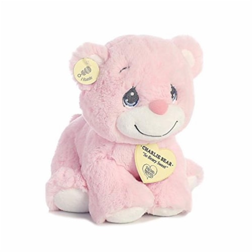 Aurora World Precious Moments Charlie Bear With Rattle So Beary Sweet Plush, Pink, 8.5" Perspective: top
