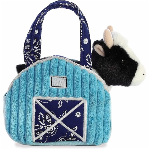 Aurora 7" Aqua Blue Barn Pet Carrier Plush Toy,  Fancy Pals Cow Perspective: top