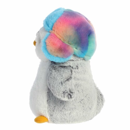 Aurora Small Gray PomPom Penguin 9 inch Pom Pom Rainbow Trapper Festive Stuffed Animal One Size King Soopers