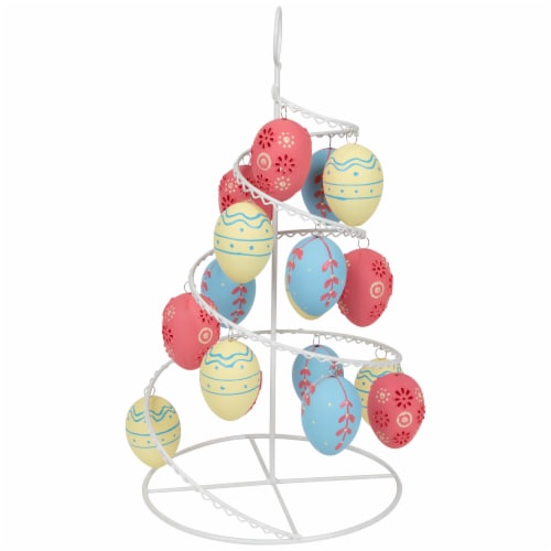 Northlight 14.25 White and Pink Floral Cut Out Easter Egg Tree Tabletop Decor Perspective: top