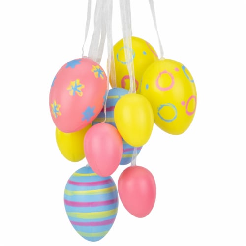 Northlight 15 Pastel Pink, Yellow and Blue Floral Striped Spring Easter Egg Cluster Hanging Perspective: top