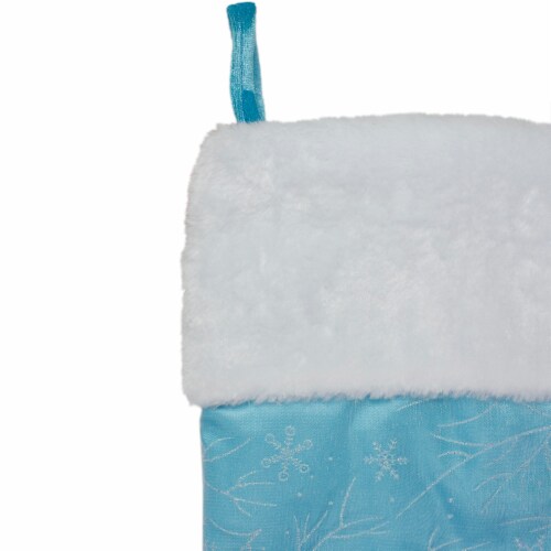 Northlight 21  Blue and White Glitter Snowflake Christmas Stocking Perspective: top