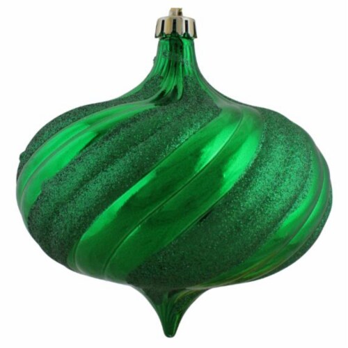 DAK 4ct Shiny Green Shatterproof Onion Drop Christmas Ornaments 5.75  (150mm) Perspective: top
