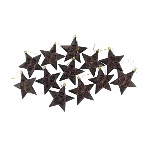 DAK 12ct Matte Chocolate Brown Glittered Star Shatterproof Christmas Ornaments 5 Perspective: top