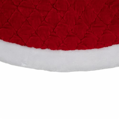 Northlight 48 Red and White Quilted Faux Fur Border Christmas Tree Skirt Perspective: top