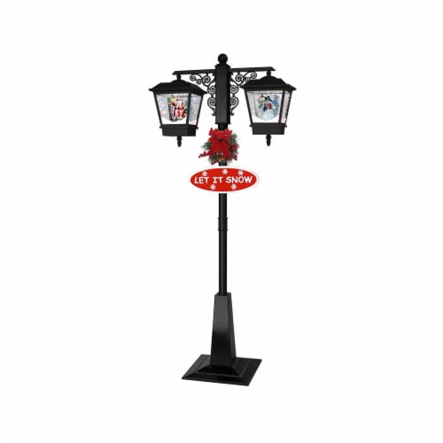 Northlight 74 Lighted Musical Snowing Santa and Snowman Double Christmas Street Lamp Perspective: top
