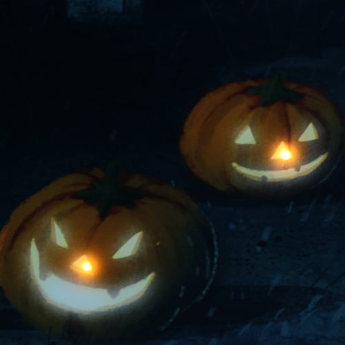 Northlight Black and Orange LED Lighted Halloween Haunted House with Jack-O'-Lanterns Wall Perspective: top