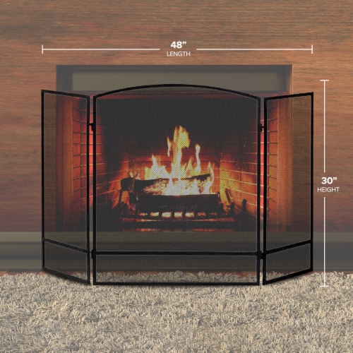 Panacea 3-Panel Double Bar Arch Fireplace Screen - Black Perspective: top
