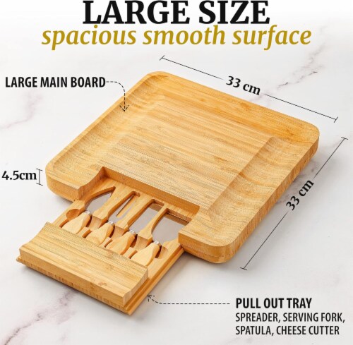 Zulay Kitchen Bamboo Cheese Board and Knife Set Perspective: top