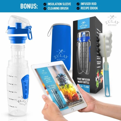 Zulay Kitchen Portable Water Bottle with Fruit Infuser - Ocean Blue Perspective: top