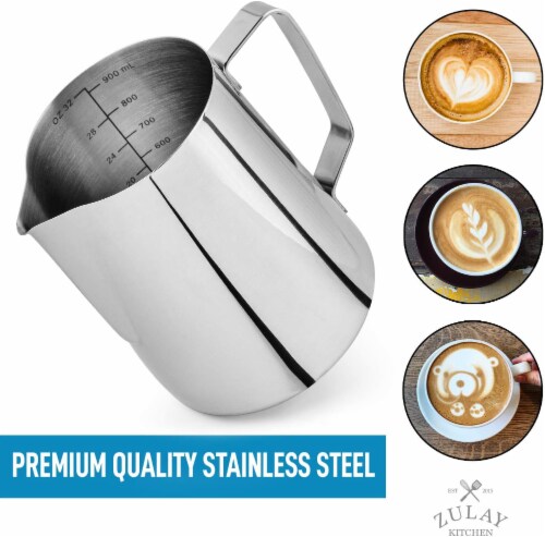 Zulay Kitchen Stainless Steel Frothing Pitcher 32oz Perspective: top