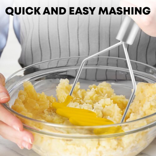 Zulay Kitchen Potato Masher with Premium Silicone-Coated Stainless-Steel Design - Yellow Perspective: top