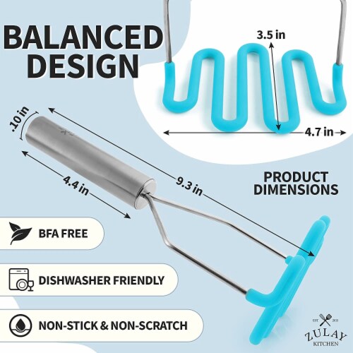 Zulay Kitchen Potato Masher with Premium Silicone-Coated Stainless-Steel Design - Blue Perspective: top