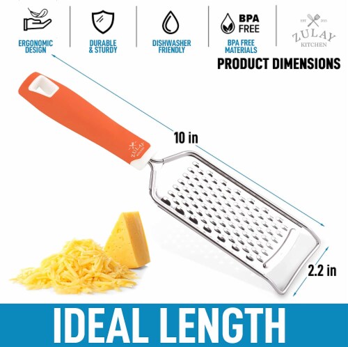 Zulay Kitchen Professional Stainless Steel Flat Handheld Cheese Grater - Orange Perspective: top