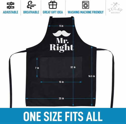 Zulay Kitchen Funny Aprons for Men, Women & Couples Black - Mr. Right and Mrs. Always Right Perspective: top