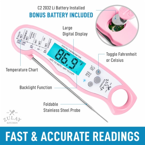 Zulay Kitchen Digital Meat Thermometer - Pink Perspective: top