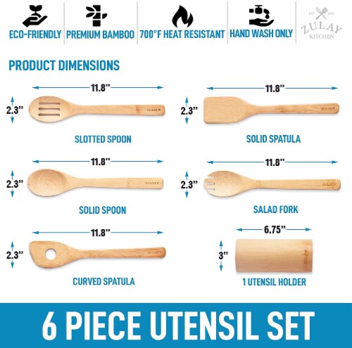 Bamboo Cooking Utensils With Holder (6 Piece) Perspective: top