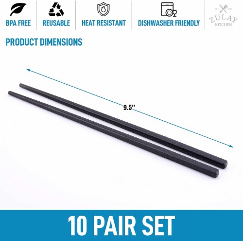 Zulay Kitchen Premium Japanese Chopsticks Reusable & Durable Design - Black Perspective: top