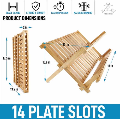 Zulay Kitchen Foldable Bamboo Dish Drying Rack - 2-Tier Perspective: top