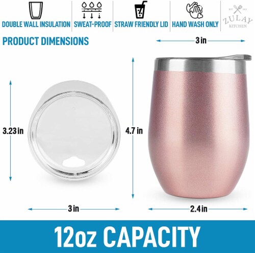 Zulay Kitchen 12oz Insulated Wine Tumbler With Lid (Rose Gold) Perspective: top