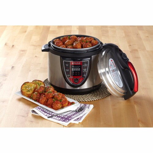 IMUSA Bilingual Digital Pressure Cooker - Red Perspective: top