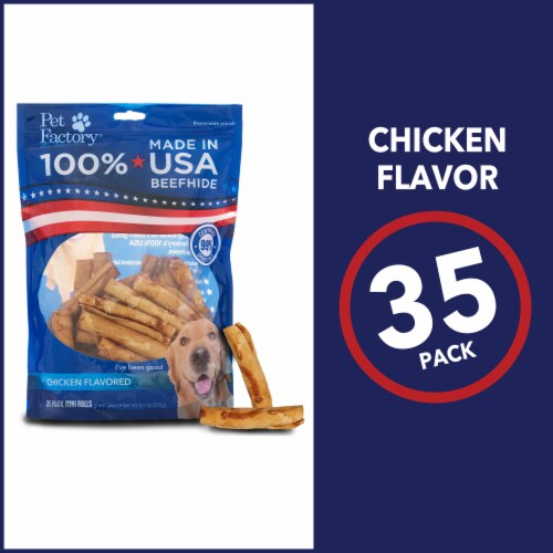 Pet Factory Made in USA Beefhide Mini Rolls Chicken Flavored - 3-3.5", 35 Count Perspective: top